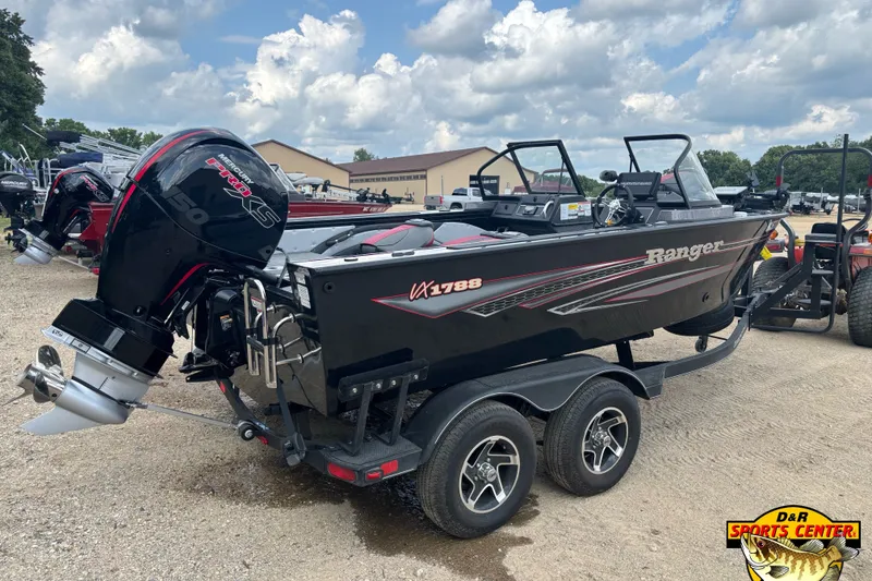 Slide: The Image of 2023 Ranger VX1788 WT boat with Mercury engine on trailer at dealership. - 2
