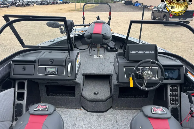 Slide: The Image of 2023 Ranger VX1788 WT boat interior with steering wheel and Humminbird electronics. - 4
