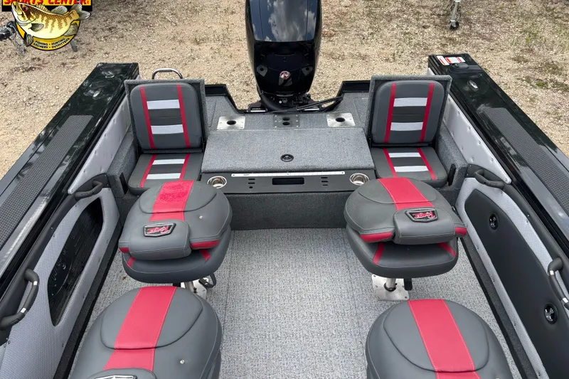 Slide: The Image of 2023 Ranger VX1788 WT boat interior with red and gray seating, showcasing modern design. - 10