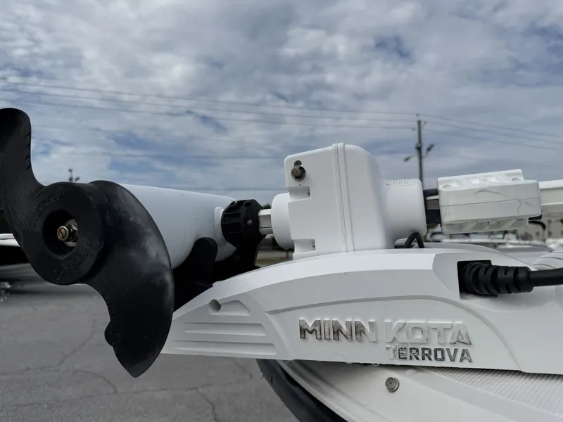 Slide: The Image of Close-up of a Minn Kota Terrova trolling motor on a boat. - 28