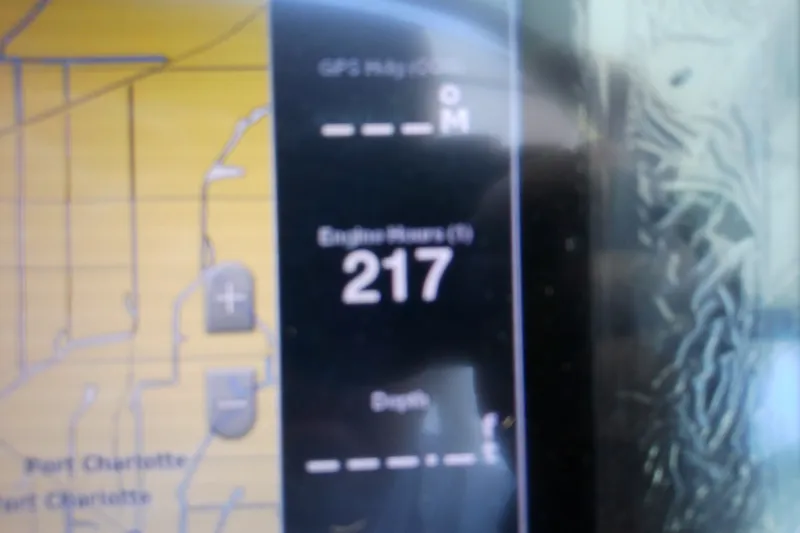 Slide: The Image of Dashboard display showing 217 engine hours on a 2019 Regal 29 OBX boat. - 27