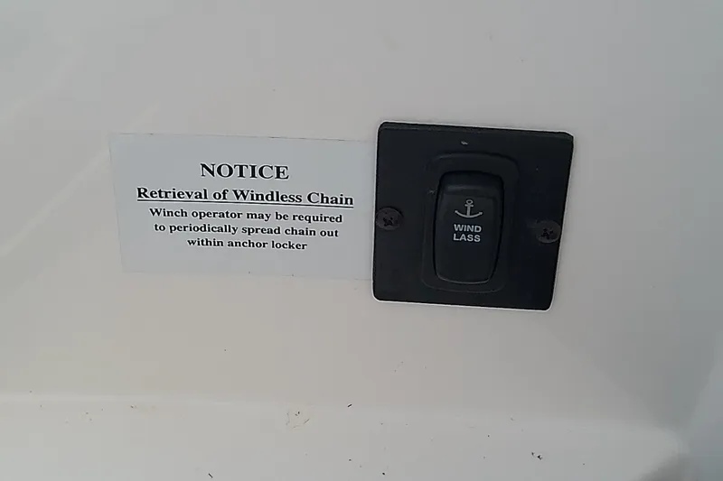 Slide: The Image of Notice for windlass chain retrieval on 2019 Regal 29 OBX boat. - 40