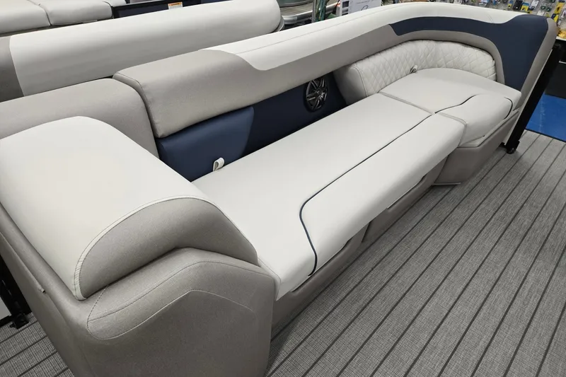 Slide: The Image of Luxurious seating on the 2027 Godfrey Sweetwater 2286 SBC pontoon boat, featuring elegant upholstery. - 28