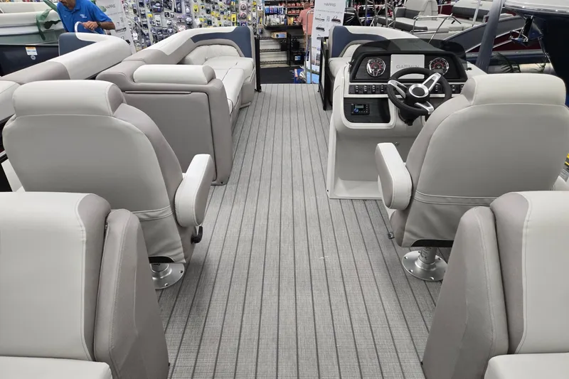 Slide: The Image of Interior of 2027 Godfrey Sweetwater 2286 SBC pontoon boat with plush seating and modern dashboard. - 22