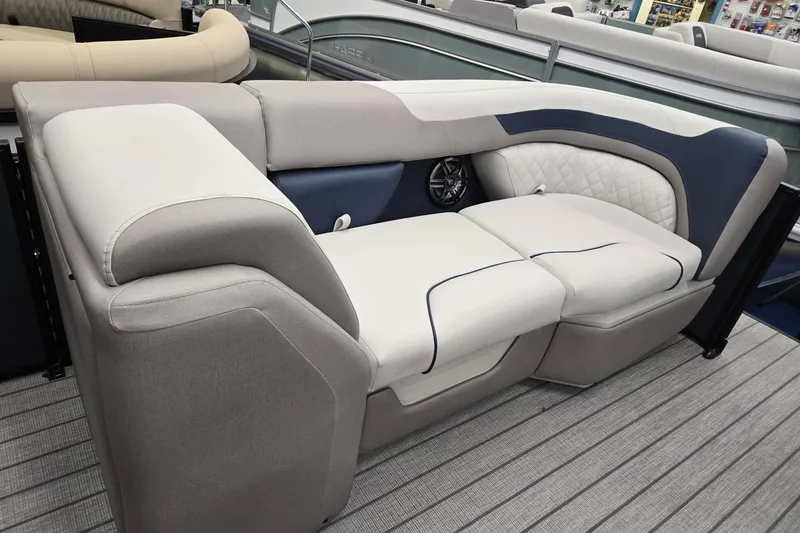 Slide: The Image of Luxurious seating on 2027 Godfrey Sweetwater 2286 SFLC pontoon boat, featuring elegant upholstery and design. - 26