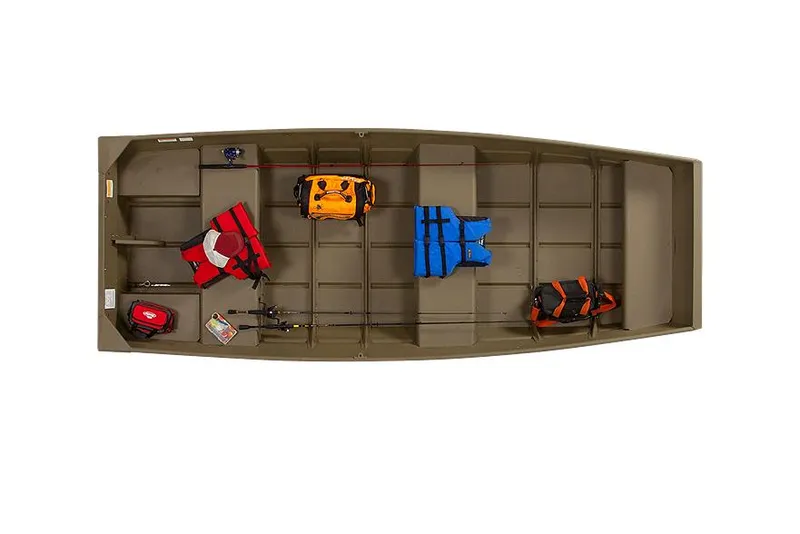 Slide: The Image of Manufacturer Provided Image: 2022 Lund 1240 boat interior with life jackets and fishing gear. - 7
