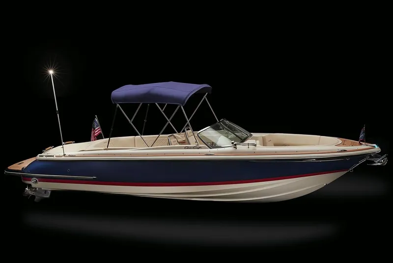 Slide: The Image of Manufacturer Provided Image: 2025 Chris-Craft Launch 27 boat with blue canopy and sleek design. - 15
