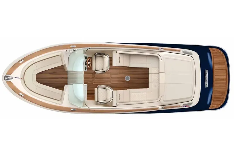 Slide: The Image of Manufacturer Provided Image: 2026 Chris-Craft Launch 27 boat, top view, featuring elegant seating and wooden deck. - 16
