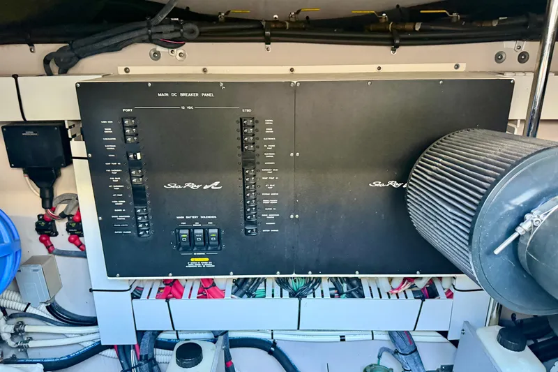 Slide: The Image of Main DC breaker panel of 2006 Sea Ray 52 Sundancer yacht engine room. - 61