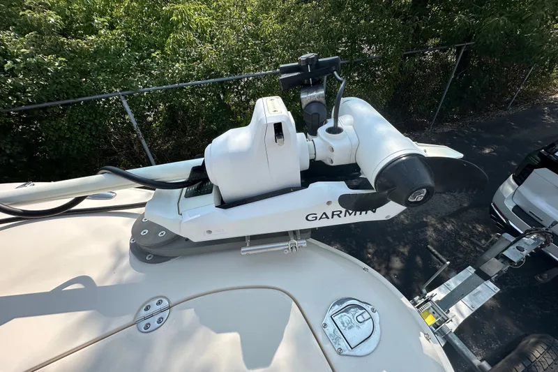 Slide: The Image of 2023 Grady-White 281 Coastal Explorer with Garmin trolling motor on deck. - 16