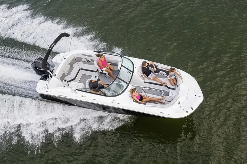 Slide: The Image of Manufacturer Provided Image: 2026 Hurricane SunDeck 2400 OB cruising on water with passengers enjoying the ride. - 5