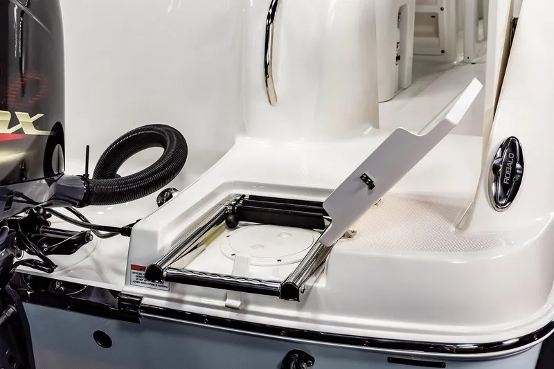 Slide: The Image of Manufacturer Provided Image: 2021 Robalo R222 Center Console boat with open hatch and ladder. - 6