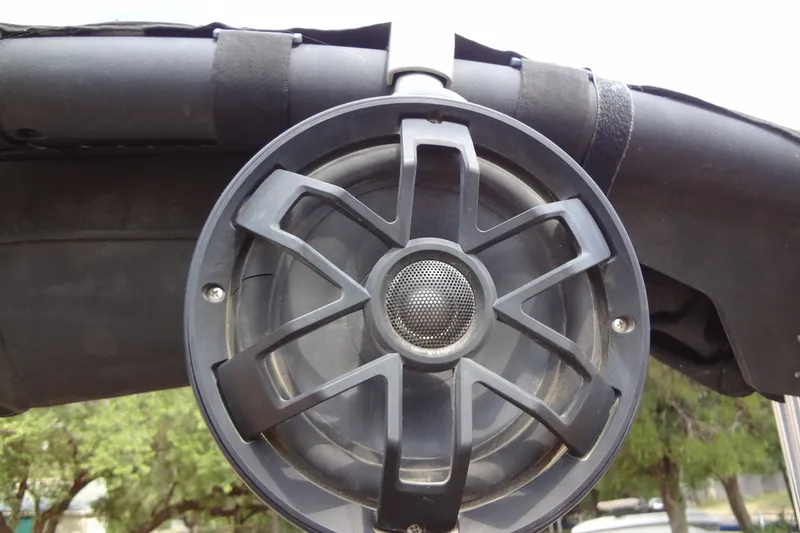 Slide: The Image of Close-up of a 2020 Axis A22 boat speaker with protective grille. - 33