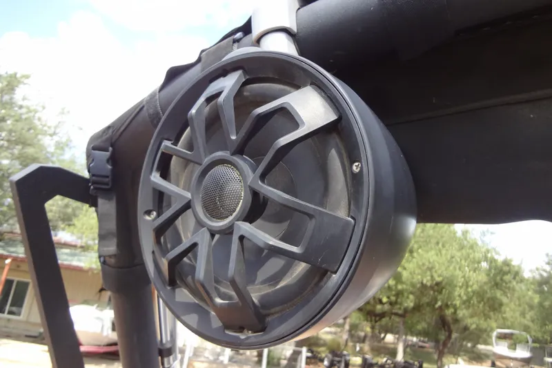 Slide: The Image of Close-up of a 2020 Axis A22 boat speaker mounted on a roll bar. - 32
