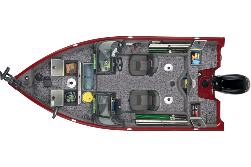 Slide: The Image of Manufacturer Provided Image: 2025 Tracker Pro Guide V-16 WT boat interior, featuring seating, storage, and fishing equipment. - 15