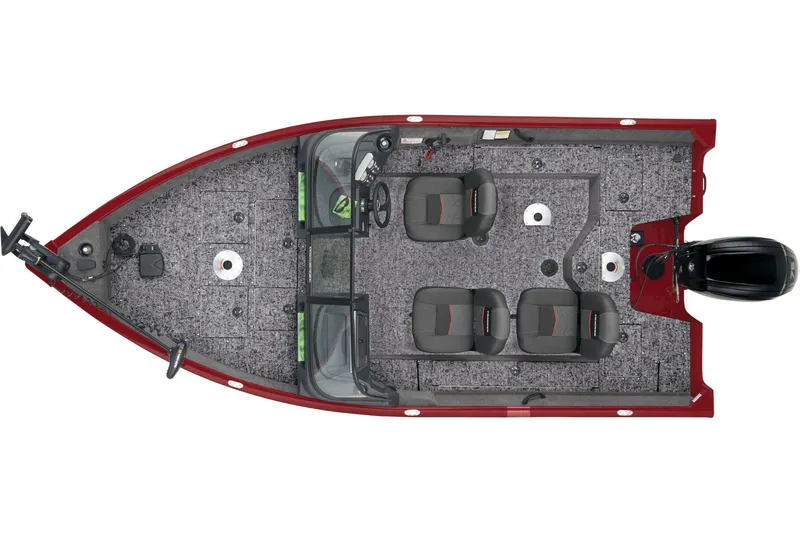 Slide: The Image of Manufacturer Provided Image: 2025 Tracker Pro Guide V-16 WT boat, top view, red exterior, dual seats, motor at rear. - 14