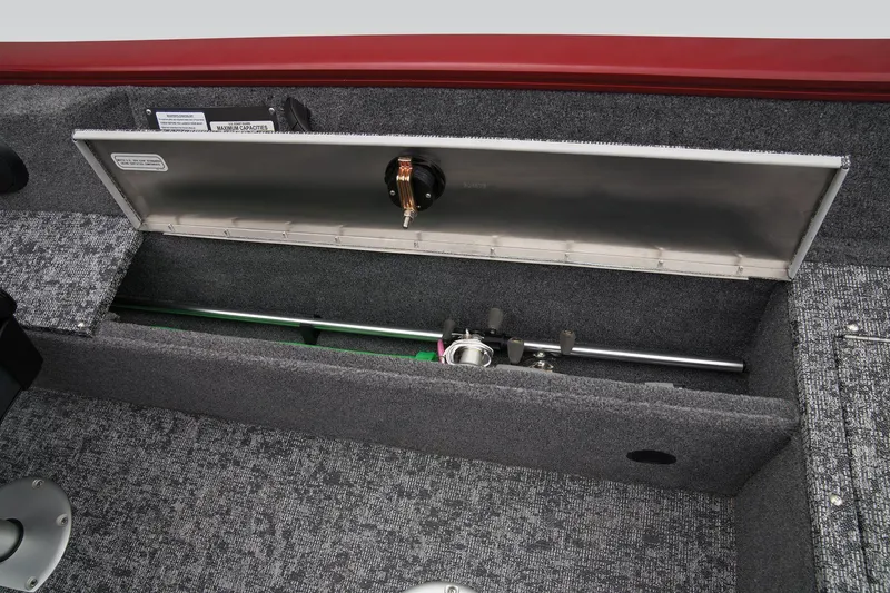 Slide: The Image of Manufacturer Provided Image: 2025 Tracker Pro Guide V-16 WT boat storage compartment with fishing rod. - 40