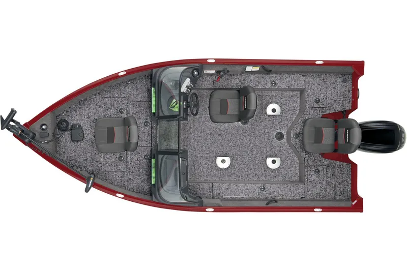 Slide: The Image of Manufacturer Provided Image: 2025 Tracker Pro Guide V-16 WT boat, top view, red exterior, three seats, motor at rear. - 13