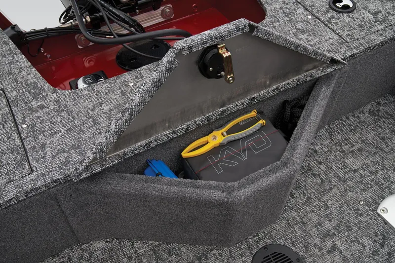Slide: The Image of Manufacturer Provided Image: 2025 Tracker Pro Guide V-16 WT boat storage compartment with tools and accessories. - 41