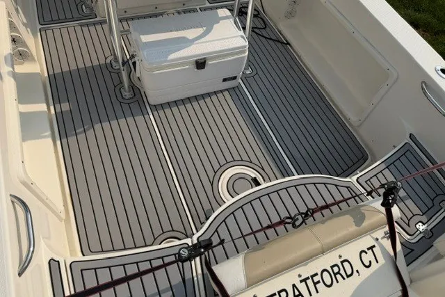 Slide: The Image of 2021 Bulls Bay 230 Center Console boat deck with seating and cooler, Stratford, CT. - 32