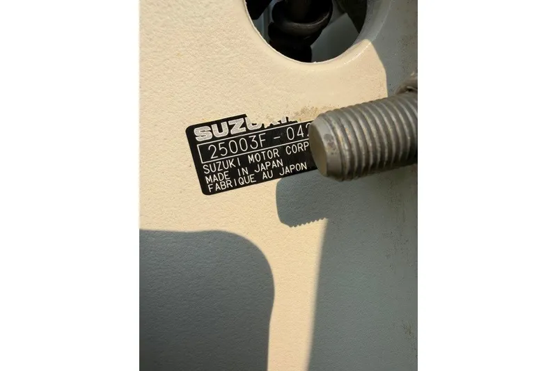 Slide: The Image of Label on a 2021 Bulls Bay 230 Center Console, Suzuki Motor Corp, Made in Japan. - 38