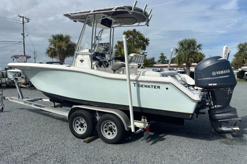 Slide: The Image of 2015 Tidewater 210 LXF boat on trailer with Yamaha outboard motor. - 5