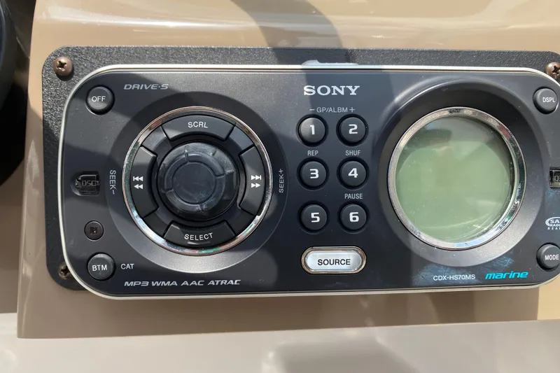 Slide: The Image of Sony marine stereo system in a 2008 Four Winns H220 boat dashboard. - 51