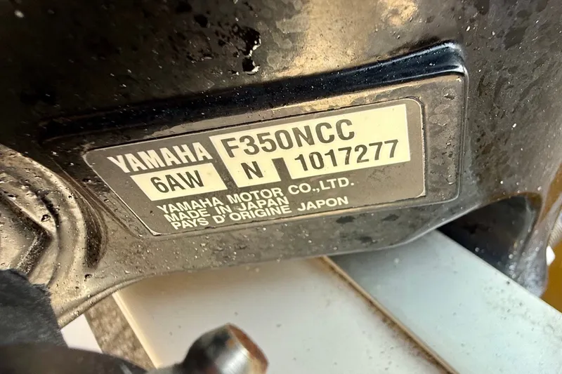 Slide: The Image of Yamaha F350NCC engine label on 2019 Tidewater 320 CC Adventure boat. - 40