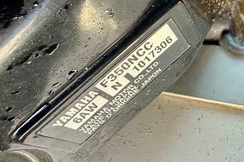 Slide: The Image of Close-up of Yamaha F350NCC engine label on 2019 Tidewater 320 CC Adventure. - 39