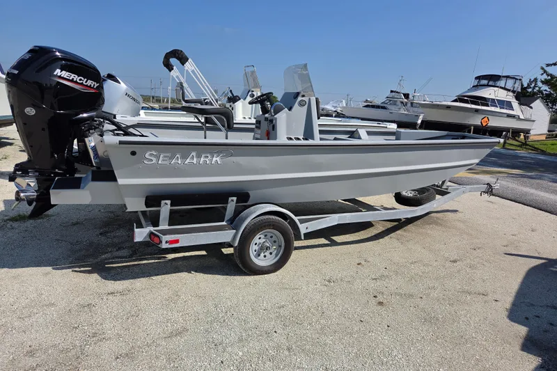 The Image of 2025 SeaArk 1872 MVT boat on trailer with Mercury outboard motor. - 0