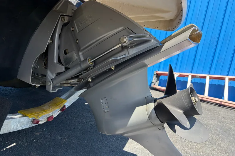 Slide: The Image of Close-up of a 2016 Regal 1900 ESX Bowrider boat propeller and drive system. - 26