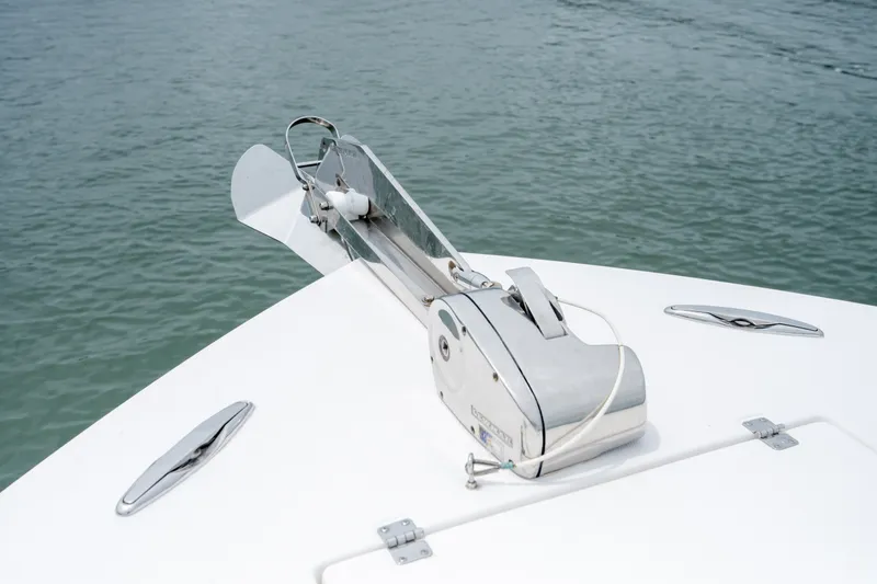 Slide: The Image of Bow of 2008 Regulator 29 Forward Seating boat with anchor system. - 30