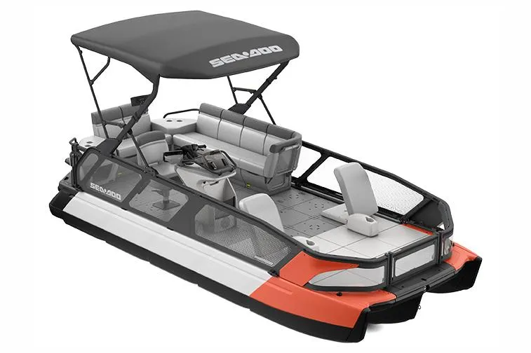 Slide: The Image of Manufacturer Provided Image: 2023 Sea-Doo Switch Sport 21 pontoon boat with canopy and seating. - 18