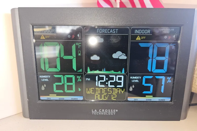 Slide: The Image of Digital weather station displaying outdoor and indoor temperatures, humidity, and forecast. - 54