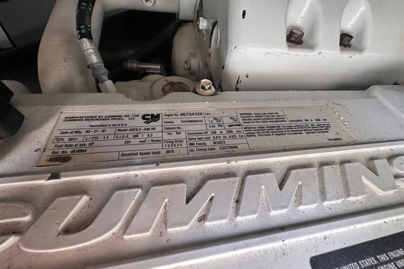 Slide: The Image of Cummins engine label on a 2007 Sea Ray 48 Sundancer yacht. - 75