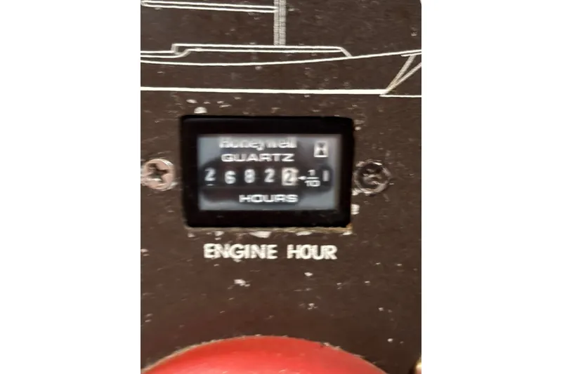 Slide: The Image of Engine hour meter showing 2682.1 hours on a 1989 Island Packet 35 sailboat. - 17