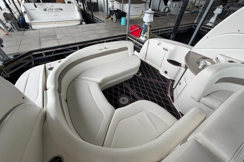Slide: The Image of Luxurious 2003 Sea Ray Sundancer 320 boat interior with plush seating and sleek design. - 15