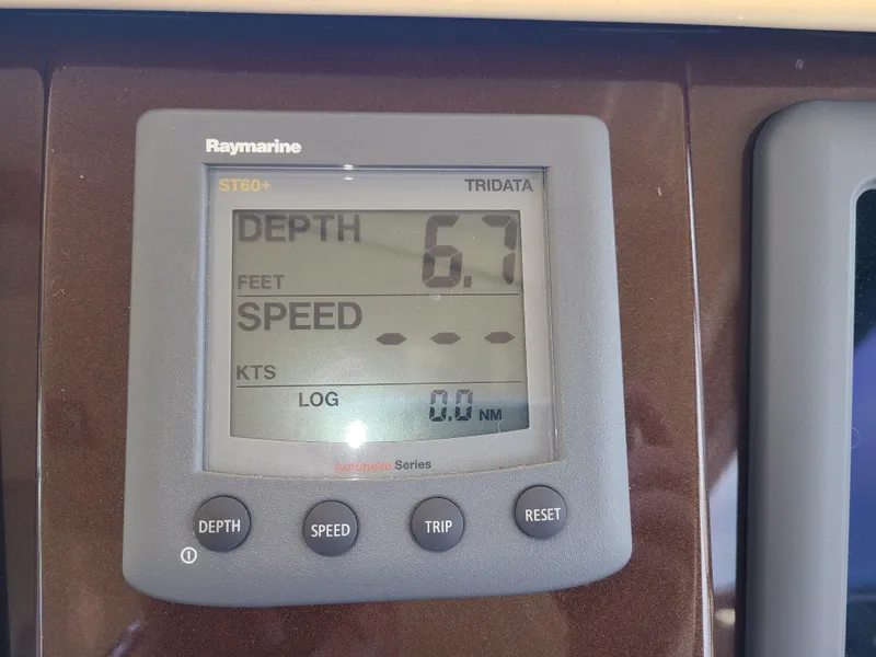 Slide: The Image of Raymarine ST60+ Tridata display on 2011 Azimut 47 yacht showing depth and speed. - 23