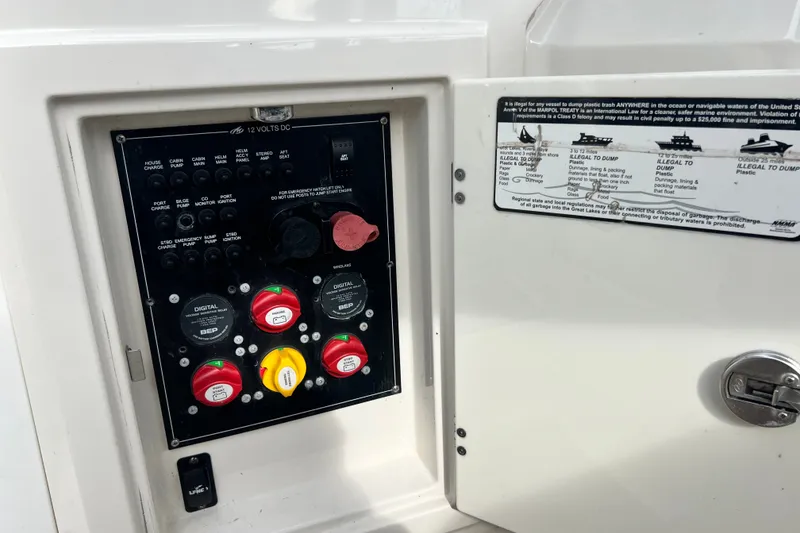 Slide: The Image of Control panel of a 2011 Monterey 328SS Super Sport boat with safety instructions. - 34