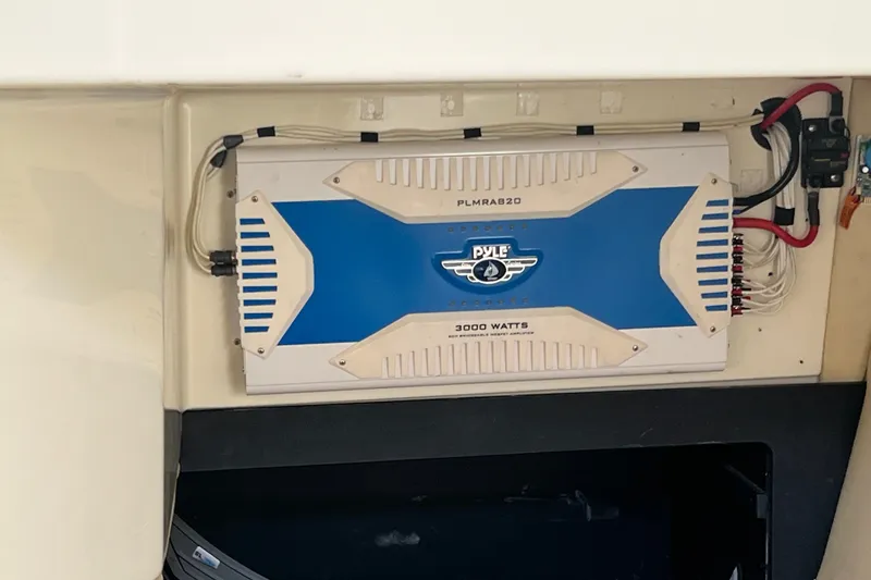 Slide: The Image of Pyle marine amplifier installed in a 2011 Monterey 328SS Super Sport boat. - 35