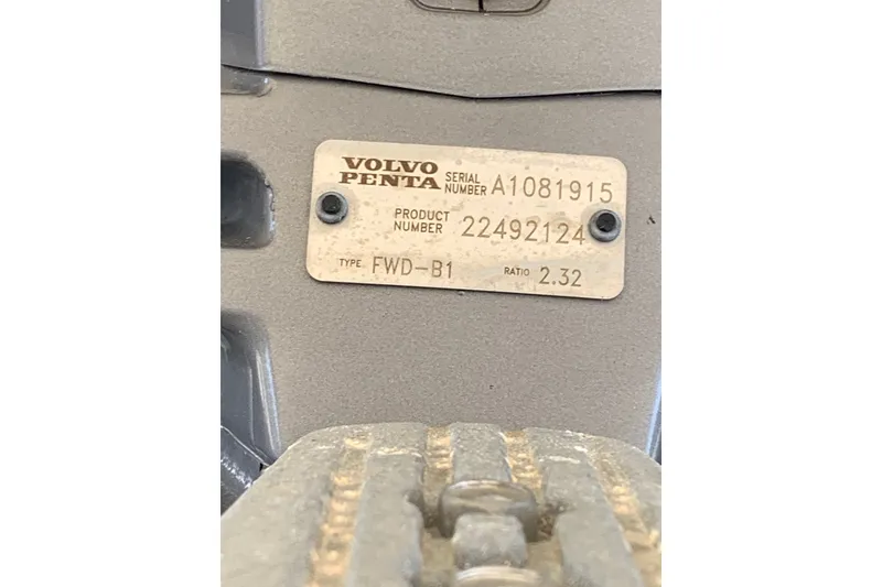 Slide: The Image of Volvo Penta engine label on 2020 Regal LS6 Surf boat, showing serial and product numbers. - 79
