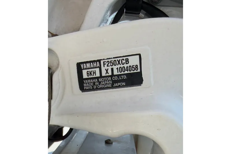 Slide: The Image of Yamaha F250XCB engine label on 2023 Regal 29 OBX boat, made in Japan. - 43