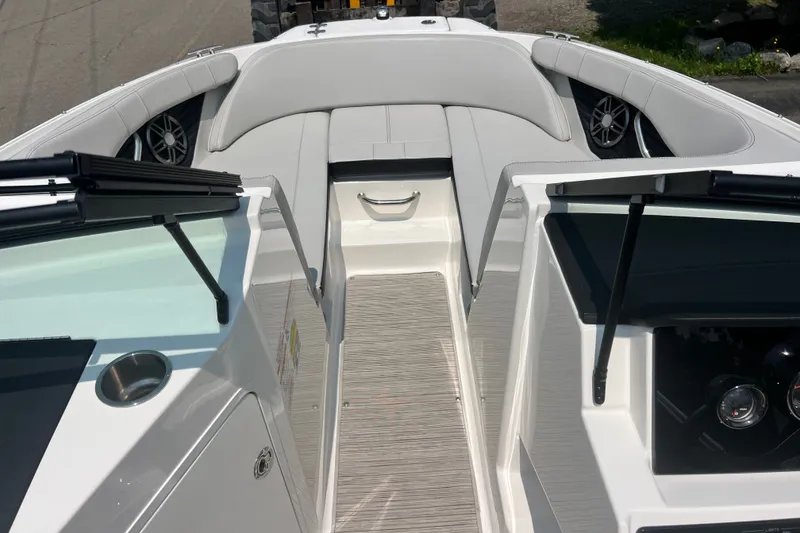 Slide: The Image of 2023 Sea Ray SPX 190 boat interior with sleek seating and modern design. - 12
