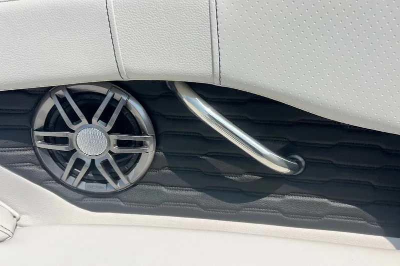 Slide: The Image of Interior detail of 2023 Sea Ray SPX 190 boat with speaker and handle. - 21