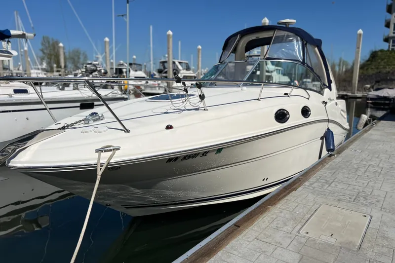The Image of 2006 Searay 260 boat docked at marina under clear blue sky. - 0