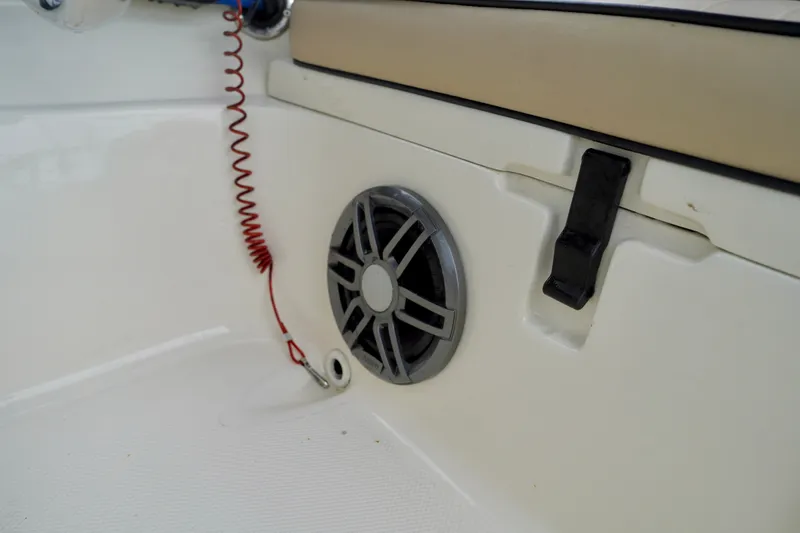 Slide: The Image of Interior detail of 2002 AB Inflatables Nautilus 11 DLX boat, featuring speaker and safety cord. - 12