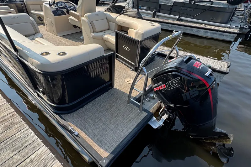 Slide: The Image of 2020 Harris Cruiser 210 pontoon boat with Mercury Pro XS 115 engine at dock. - 17