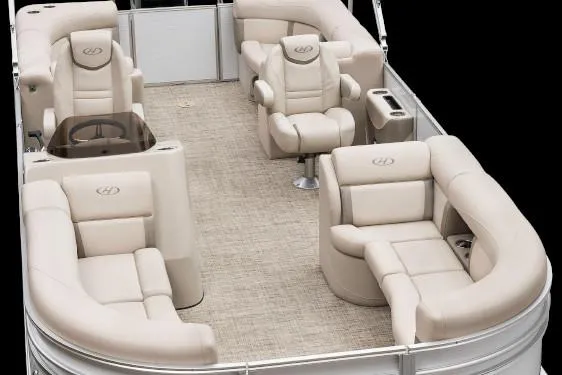Slide: The Image of Manufacturer Provided Image: 2020 Harris Cruiser 210 pontoon boat with luxurious beige seating. - 22
