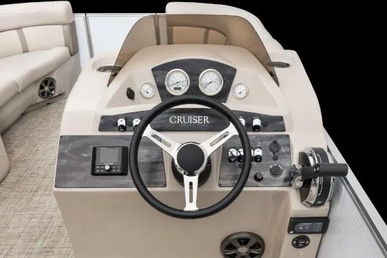 Slide: The Image of Manufacturer Provided Image: 2020 Harris Cruiser 210 boat dashboard with steering wheel and control panel. - 24