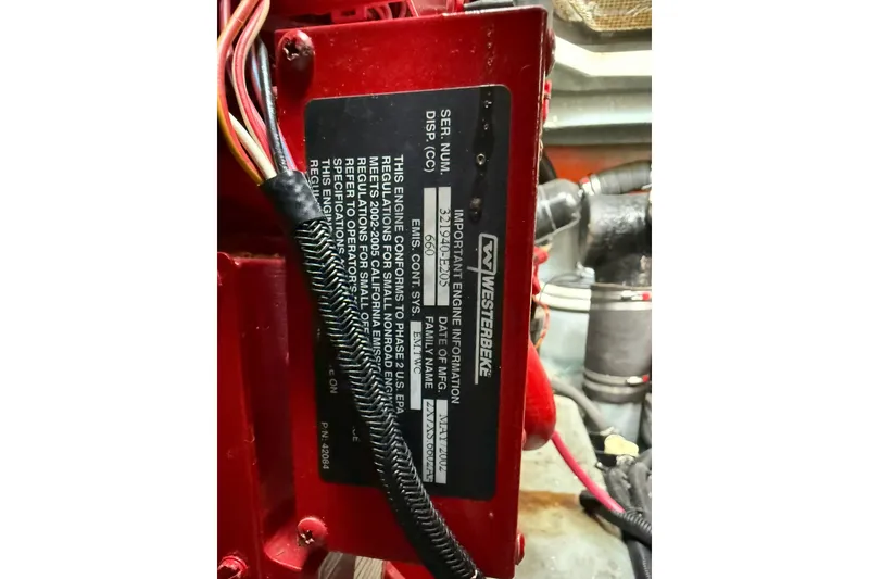 Slide: The Image of Engine label on a 2000 Sea Ray 340 Sundancer, featuring Westerbeke branding. - 30